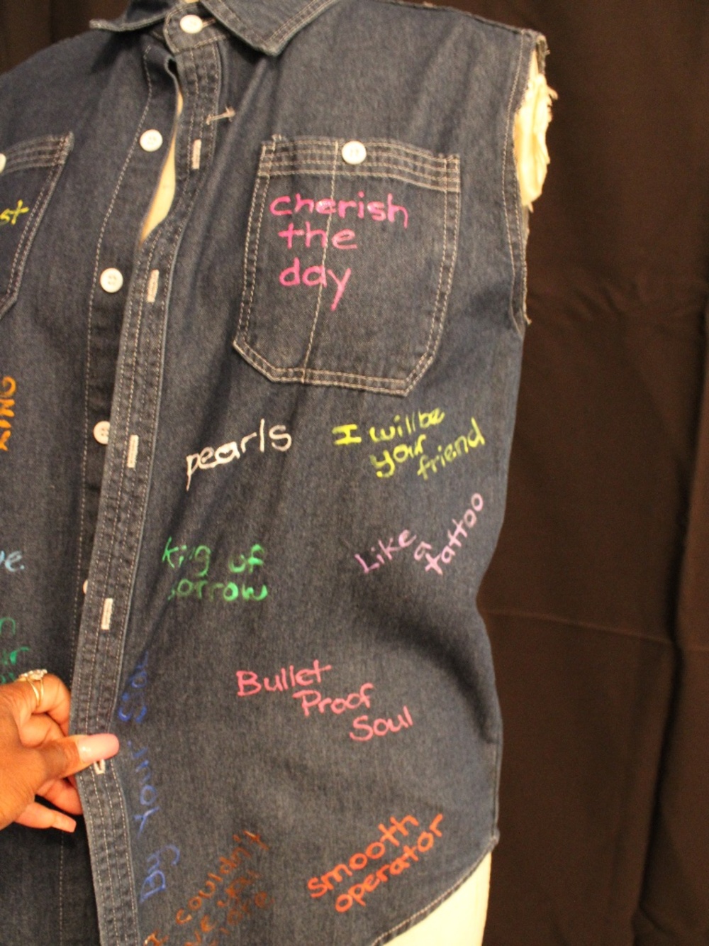 Custom Made Cherish The Day Denim Button Up Shirt - Picture 2 of 4